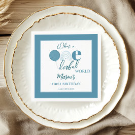 Dusty Blue Framed Onederful World First Birthday Pappersservett