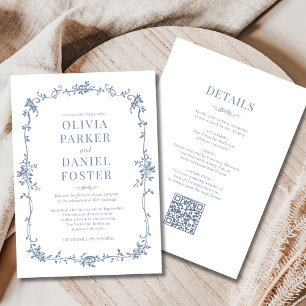 Dusty Blue Fransk alla i en Victorian Bröllop Inbjudningar