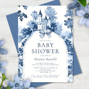 Dusty Blue Fransk Baby Shower Inbjudningar