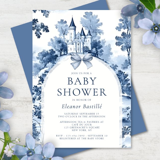 Dusty Blue Fransk Baby Shower Inbjudningar (Skapare uppladdad)