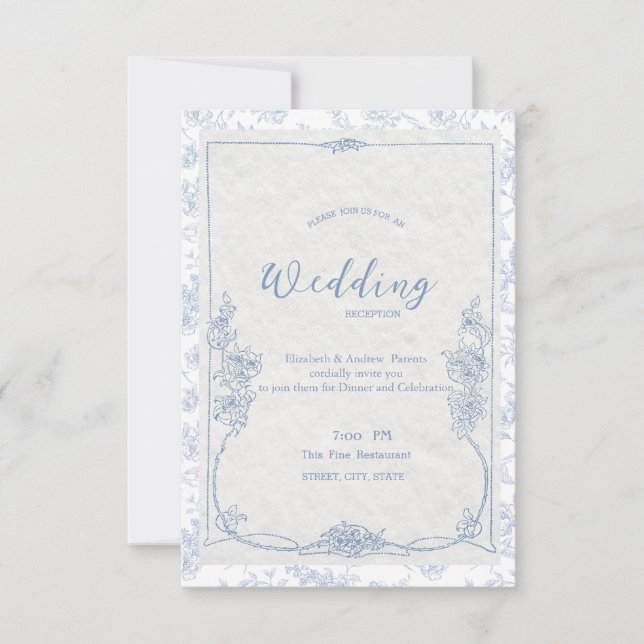  Dusty Blue French Floral Toile Wedding Inbjudningar (Framsida)