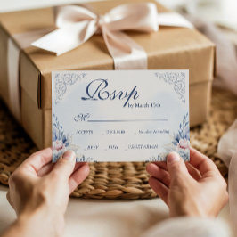 Dusty Blue French Garden Floral Wedding RSVP OSA Kort