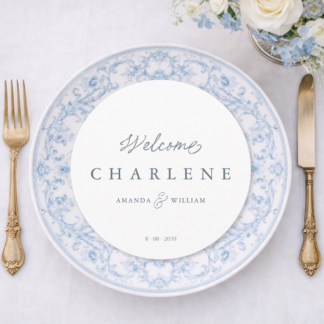 Dusty Blue French Round Wedding Menu Card Meny (Skapare uppladdad)