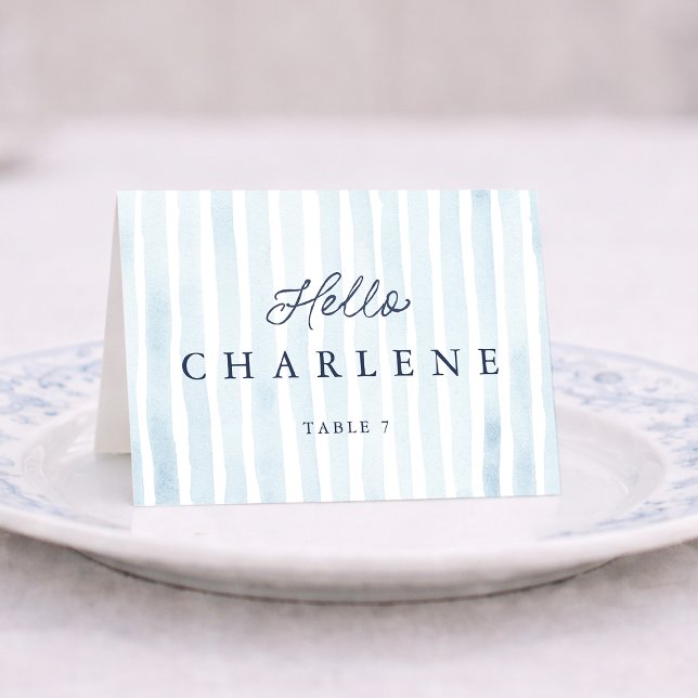 Dusty Blue French Stripe Place Card Bordsnummer (Skapare uppladdad)