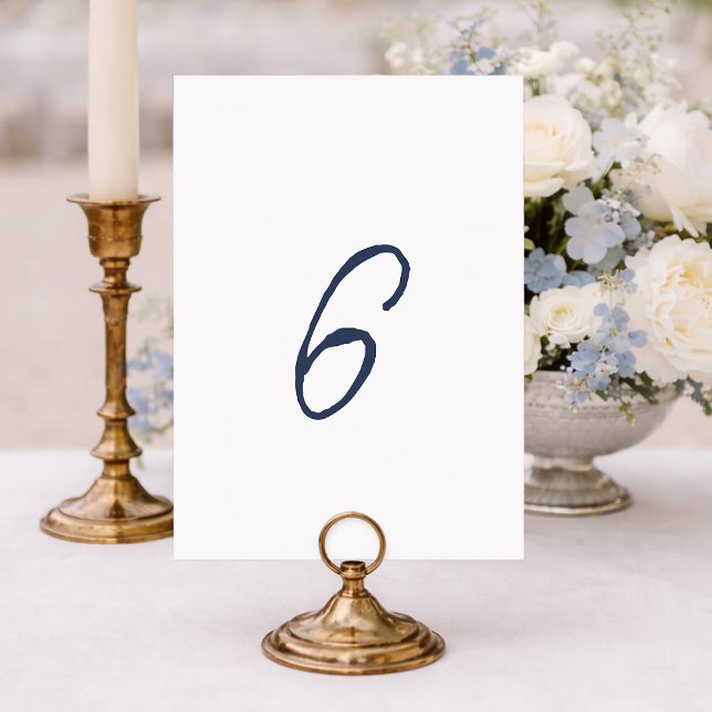 Dusty Blue French Stripe Wedding Table Number 6 Inbjudningar (Skapare uppladdad)