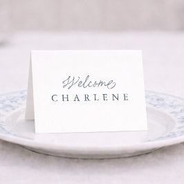Dusty Blue French Wedding Place Card Bordsnummer
