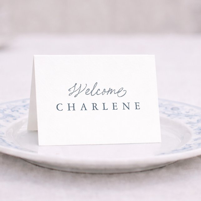 Dusty Blue French Wedding Place Card Bordsnummer (Skapare uppladdad)