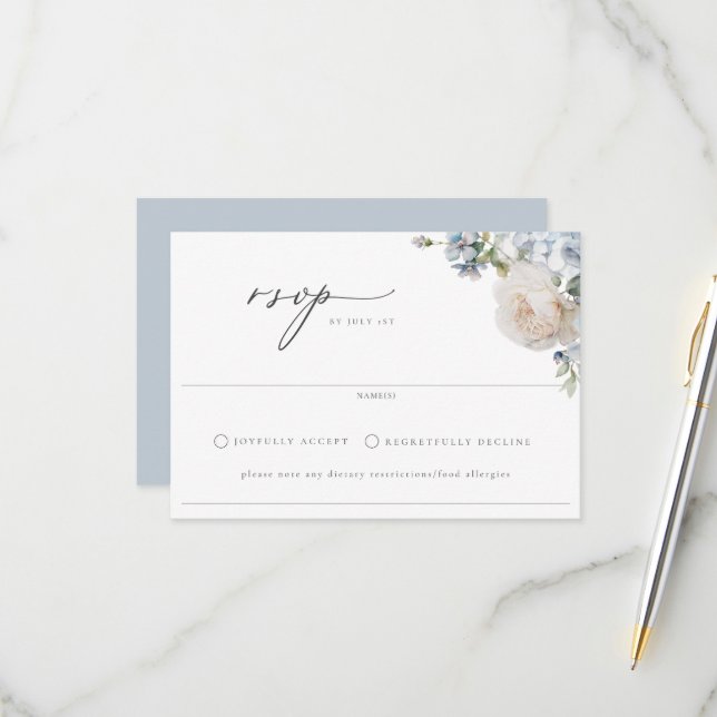 Dusty Blue Garden Blommigt Bröllop OSA Kort (Fram/Back In Situ)