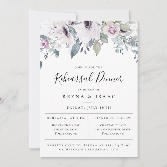Dusty Blue Garden Blommigt Rehearsal Dinner Meddelande (Framsida)