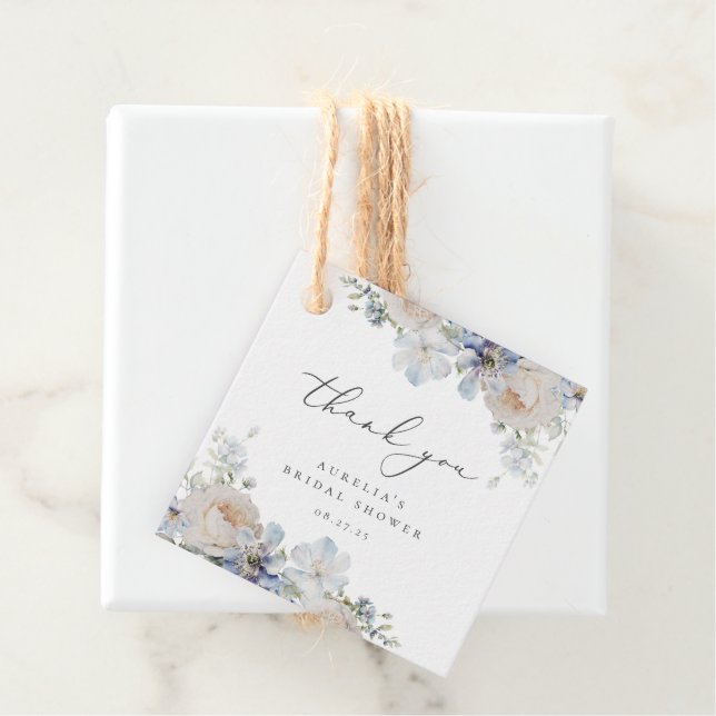 Dusty Blue Garden Blommigt Tack Gåvor Etiketter (På plats)