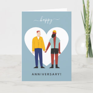 Dusty Blue Gay Couple Illustration-årsdag Helgkort
