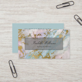 Dusty Blue Gilded Guld Rainbow Marble Agate Visitkort