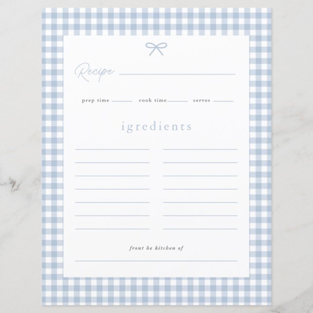 Dusty Blue Gingham Baby Shower Recept Card (Framsida)