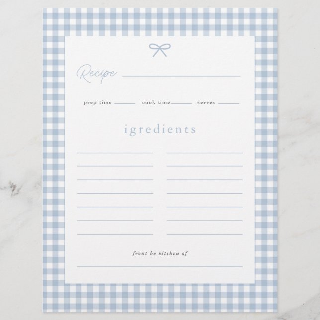 Dusty Blue Gingham Baby Shower Recept Card Reklamblad (Framsidan)