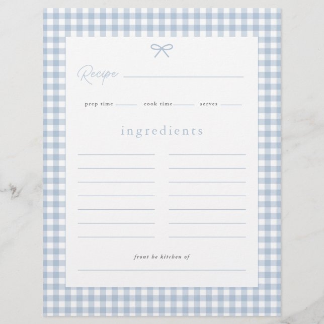 Dusty Blue Gingham Baby Shower Receptkort Reklamblad (Framsidan)