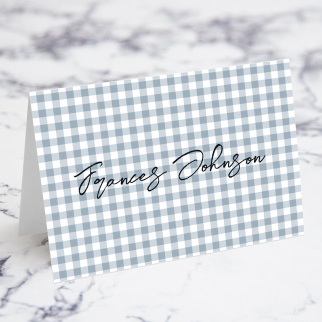 Dusty Blue Gingham Individual Namn Place Cards Bordsnummer (Dusty Blue Gingham Individual Name Place Cards)