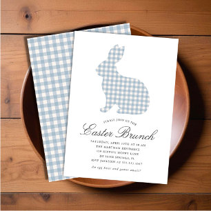 Dusty Blue Gingham Rabbit Påsk Brunch Inbjudningar
