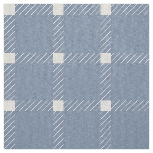 Dusty Blue Gingham Rutig Storskalig Elfenbenslinne Tyg (Prov)