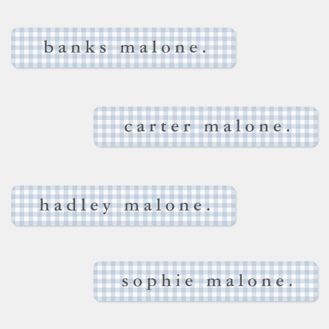 Dusty Blue Gingham Waterproof Name Klistermärke (Grupp)
