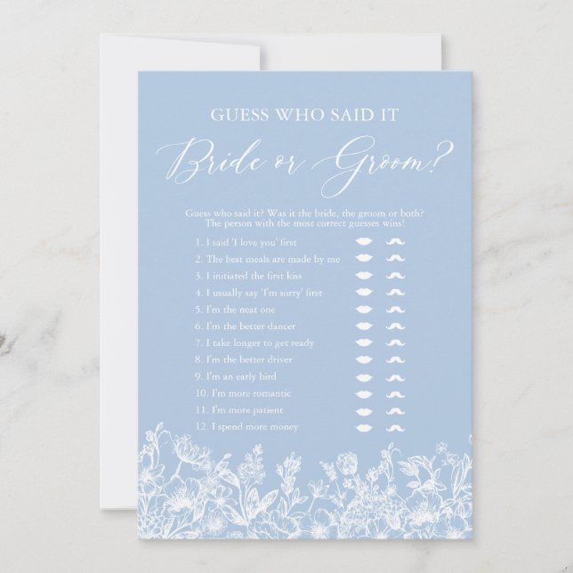 Dusty Blue Gissa vem som sa det, Bride eller Groom Inbjudningar (Framsida)