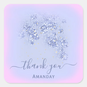 Dusty Blue Glitter Blommigt Confetti Favoriter Ros Fyrkantigt Klistermärke