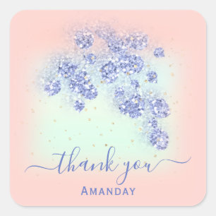 Dusty Blue Glitter Blommigt Guld Confetti Mint Pea Fyrkantigt Klistermärke