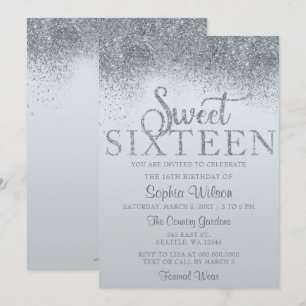 Dusty Blue Glitter Gnistra Sweet 16 Birthday Inbjudningar