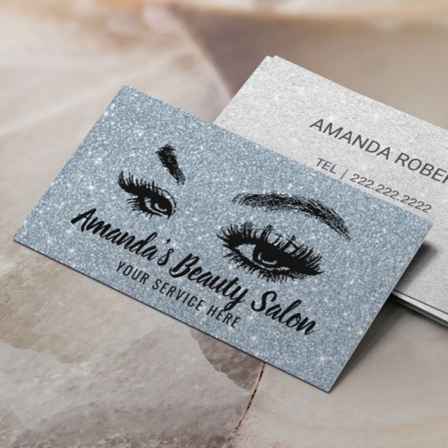 Dusty Blue Glitter Lash & Brows Makeup Artist Visitkort (Skapare uppladdad)