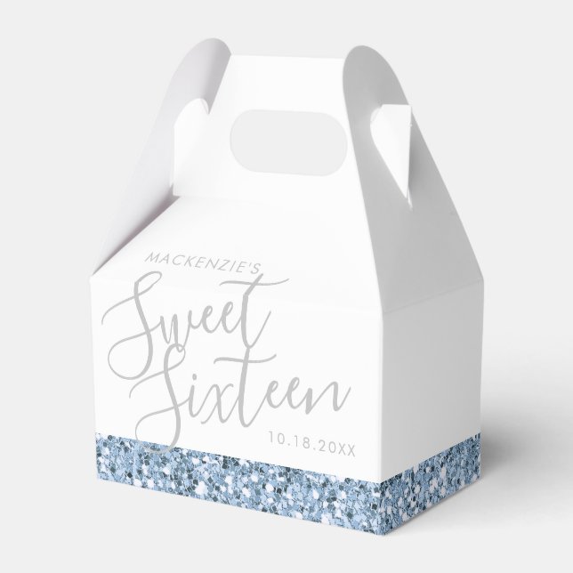 Dusty Blue Glitter Sweet 16 Personlig Presentaskar (Framsidan Sidan)
