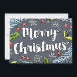 Dusty Blue God jul Spruce Boughs Julkort<br><div class="desc">Detta illustrerade platta helgdag-kort visar en illustration av handritad blå spruce,  holly och mistletoe grenar kring blyga stil God jul. Anpassa baksidan med ditt familjefoto,  ett anpassat meddelande och namn.</div>