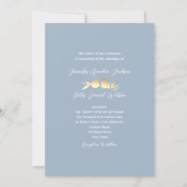 Dusty Blue Gold Lovebirds Wedding Inbjudningar