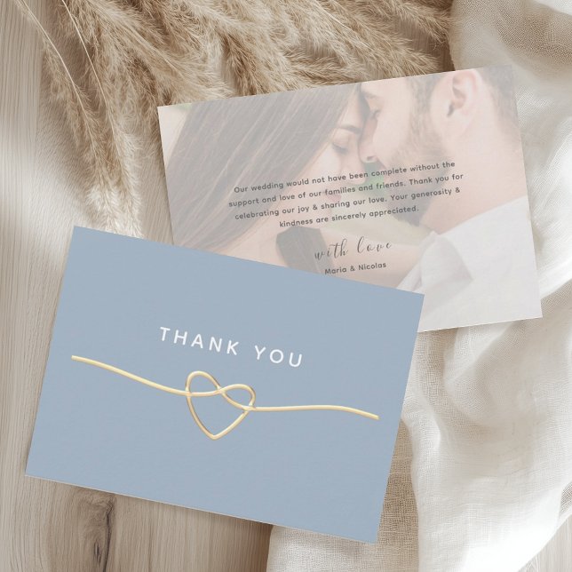 Dusty Blue Gold Photo Wedding Thank You Card Tack Kort (Skapare uppladdad)