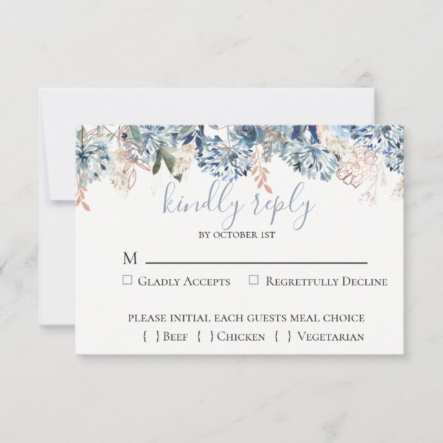 Dusty Blue Golden Botanical Bröllop OSA Card (Framsida)