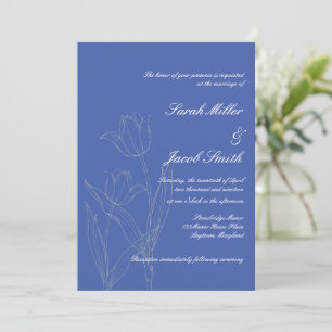 Dusty Blue & Grått Minimalist Tulip Bröllop Inbjudningar