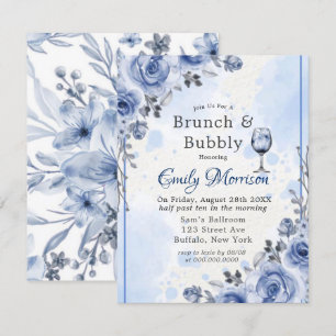 Dusty Blue Grått Peony Brunch & Bubbly-inbjudan Inbjudningar