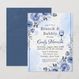 Dusty Blue Grått Peony Brunch & Bubbly-inbjudan Inbjudningar