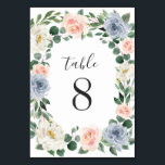 Dusty Blue Grått  Rosa Peach Blommigt Bröllop Bordsnummer<br><div class="desc">Dusty Blue Grått  Rosa Peach Blommigt Bröllop Bordsnummer Cards - har en eukalyptus och en krans av grönt,  dekorerad med elfenbensvit,  dammig grått/grått och  rosa och persikoblommor. Visa matchningssamlingen på den här sidan om du vill söka efter matchande produkter.</div>