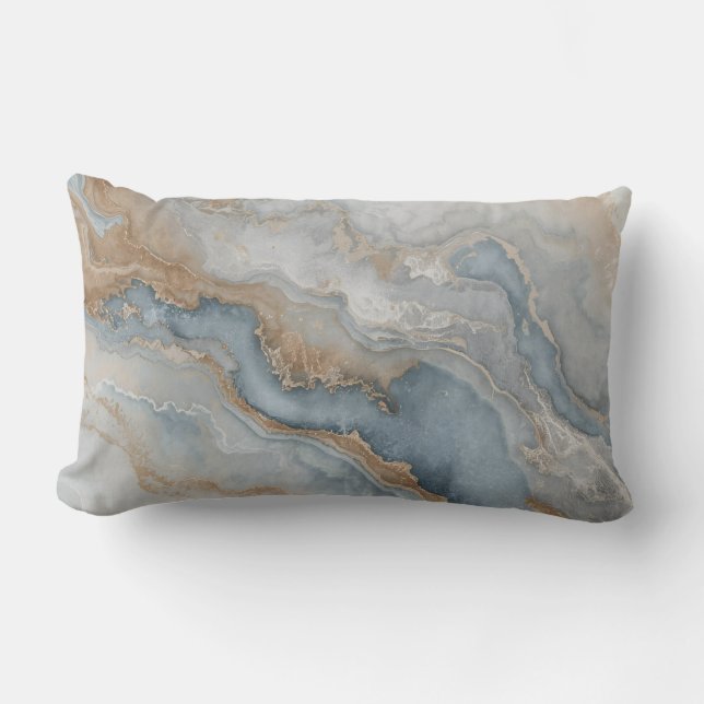 Dusty Blue Grått Tan Beige Abstrakt Lumbarkudde (Framsida)
