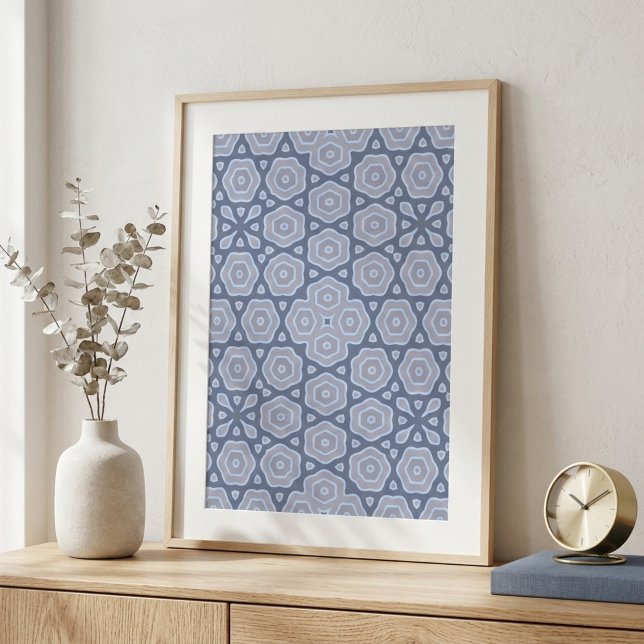 Dusty Blue & Gray Geometric Mandala Pattern Square Poster (Skapare uppladdad)