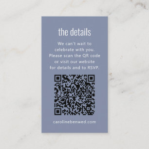 Dusty Blue Gray Modern Minimal Bröllopsdetaljer QR Tilläggskort