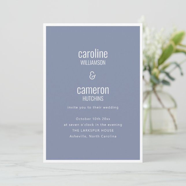 Dusty Blue Gray Modern Minimal Typography Wedding Inbjudningar (Stående Fram)