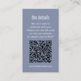 Dusty Blue Gray Modern Minimal Wedding Details QR  Tilläggskort