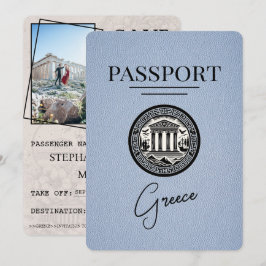 Dusty Blue Greece Passport Save Date Card Spara Datumet