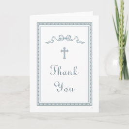Dusty Blue Greek Frame Bow Religious Thank You Kort