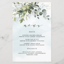 Dusty Blue Greenery Blommigt Boho Bröllop Menu-kor
