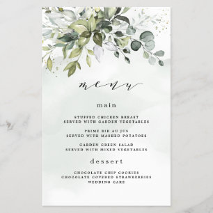 Dusty Blue Greenery Blommigt Boho Bröllop Menu-kor