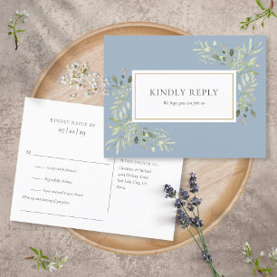 Dusty Blue Greenery Bröllop OSA vykort