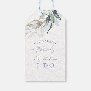 Dusty Blue Greenery Bröllop Tack Gift Märkres Presentetikett