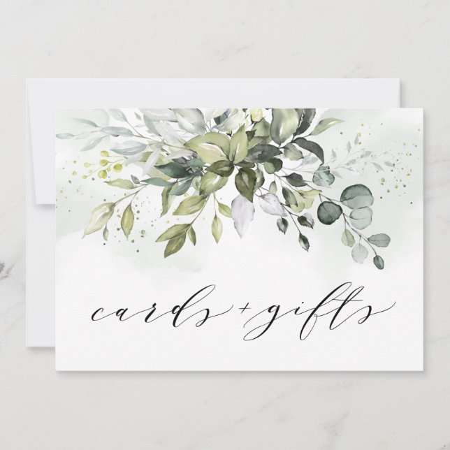 Dusty Blue Greenery Cards and Gifts Bröllop-tecken Meddelande (Framsida)
