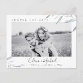 Dusty blue greenery-fotot ändrar datum vykort